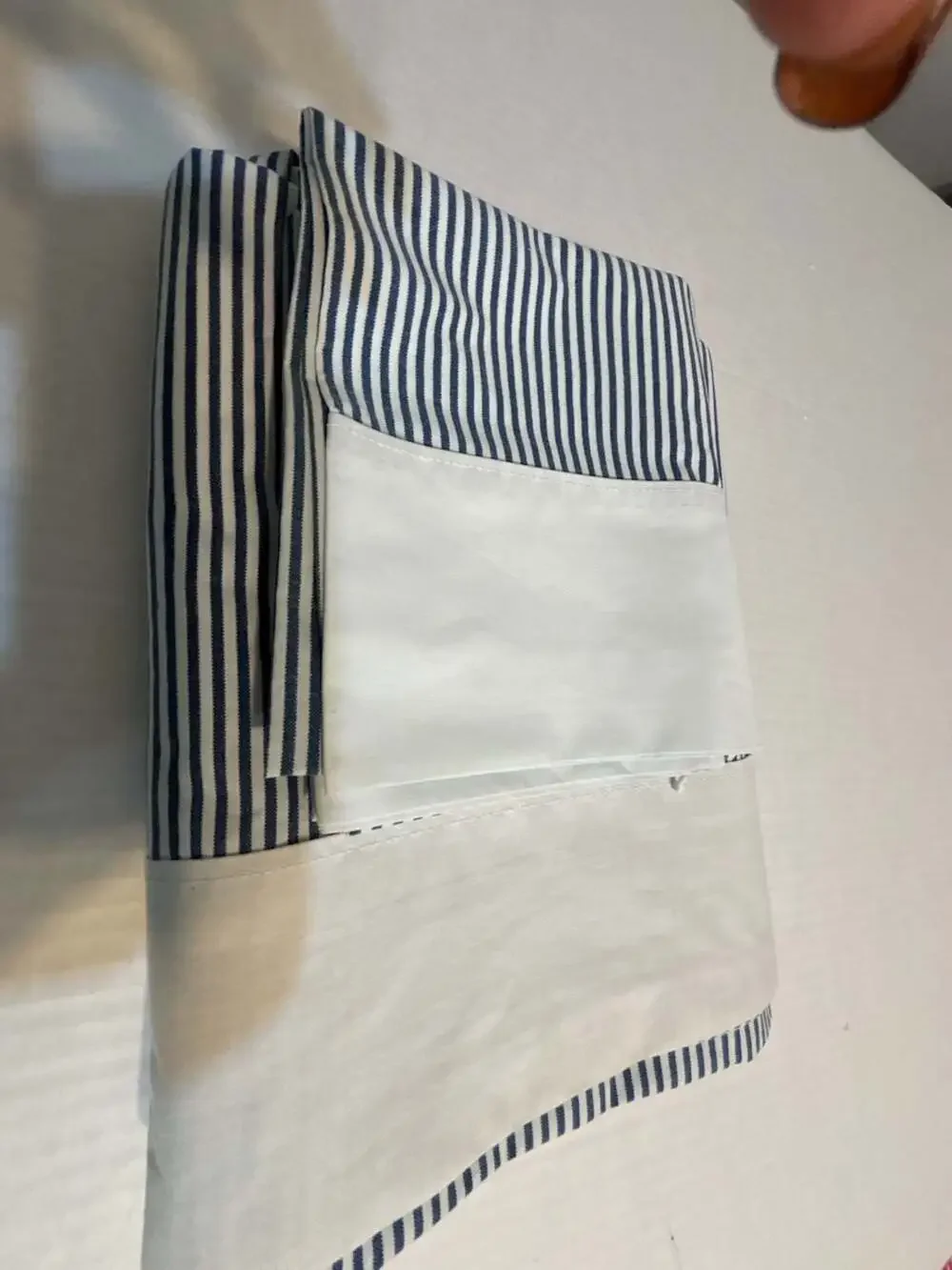 Thermalogic Navy Ticking Stripe flat sheet full size with matching pillow cases.